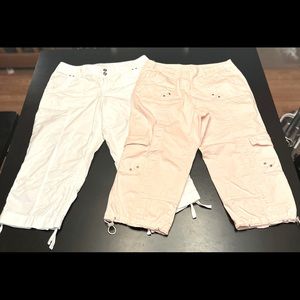 2 pair Capri Slacks Pure White & Pale Pink size 12